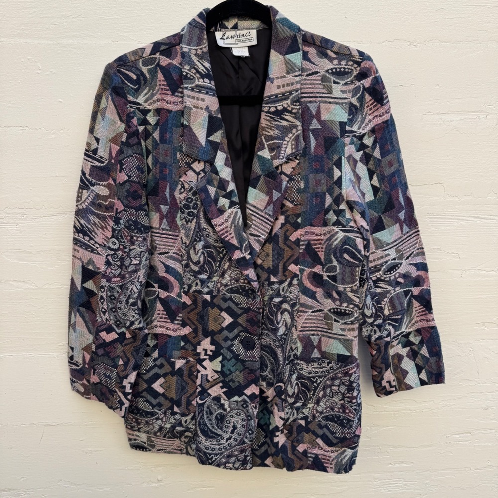 Lawrence Philadelphia Blazer 9/10 Multi Vintage Tapestry Geometric Art To Wear